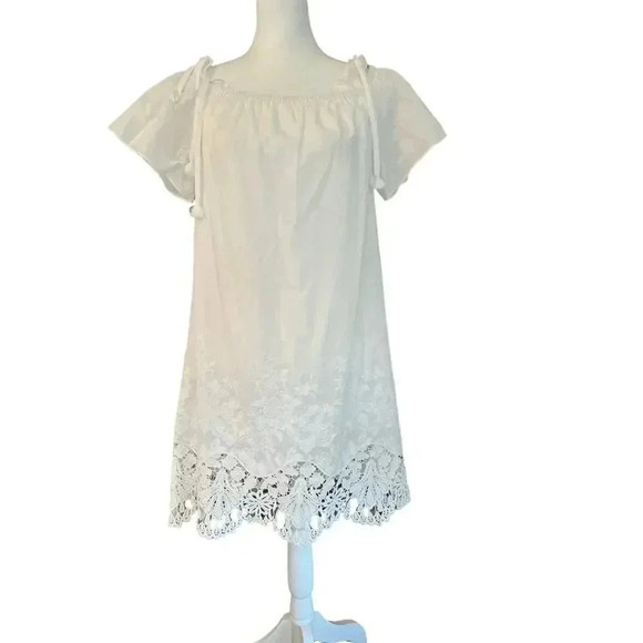 Madewell sundress cold shoulders white with embroidered lace bottom size medium - Picture 3 of 11